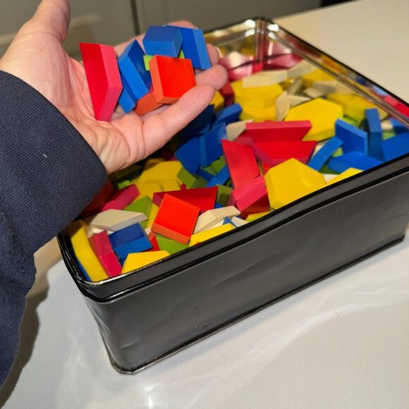 Lot Geometric Wooden Shapes Blocks Multicoloured Montessori Method Creative Game - Picture 3 of 4